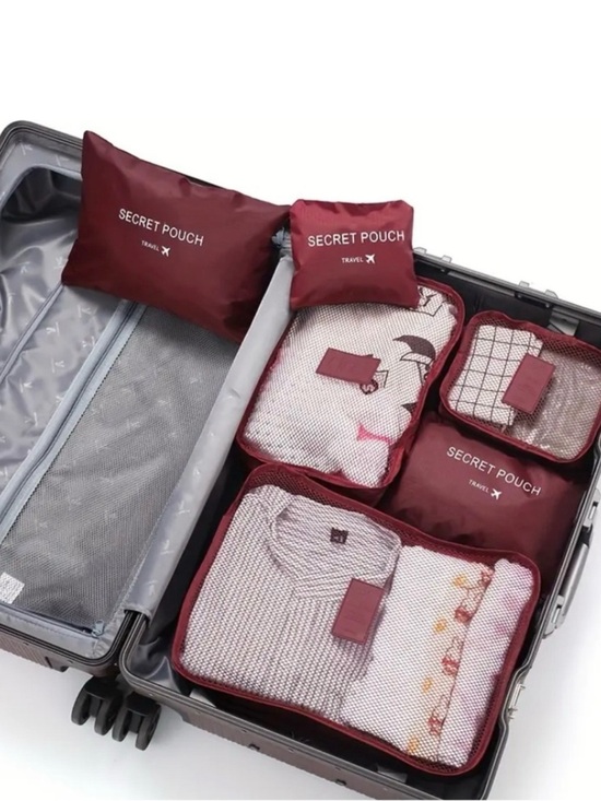 Handbags - Travel Packing Cube Set - Burgundy "Secret Pouch"